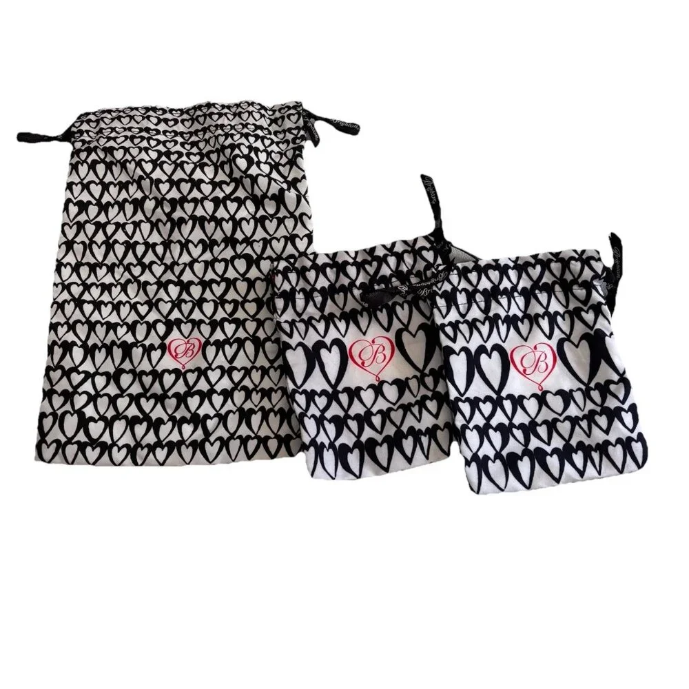 Brighton Heart Jewelry Cloth Gift Bags Lot Of 3 Diffrent Size